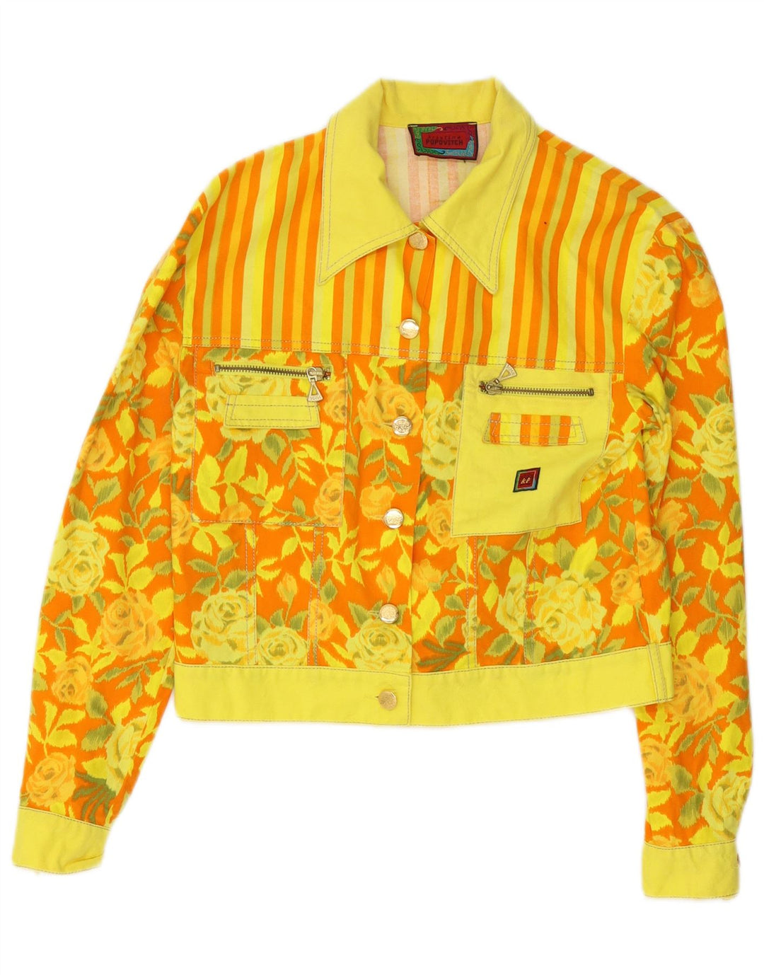 Jachetă Bomber Vintage pentru Damă EU 38 Medium Galben Floral Bumbac