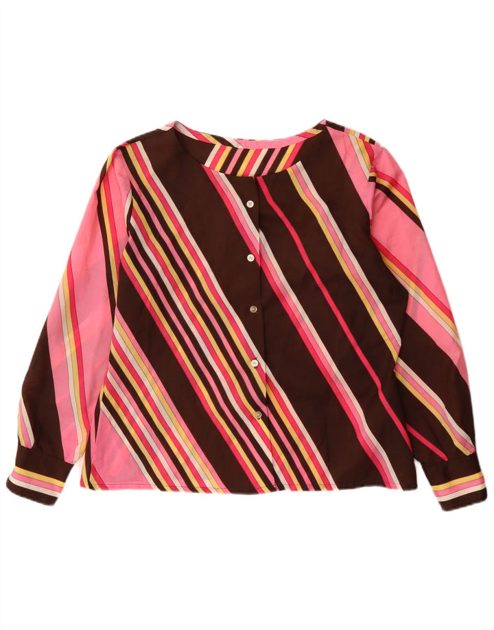 Bluză cămașă cu mânecă lungă pentru femei vintage UK 12 Medium, multicoloră, cu dungi