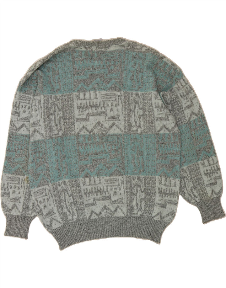 SCHIESSER Mens Abstract Pattern Crew Neck Jumper Sweater IT 54 XL Grey Vintage Schiesser and Second-Hand Schiesser from Messina Hembry 