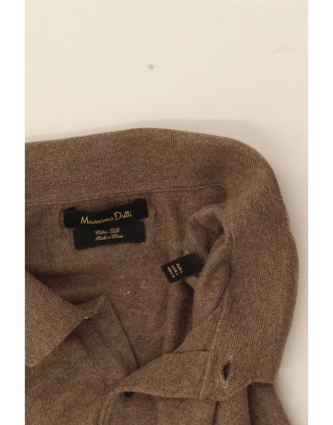 Massimo Dutti Pulover cu gât polo pentru bărbați, bumbac maro mare