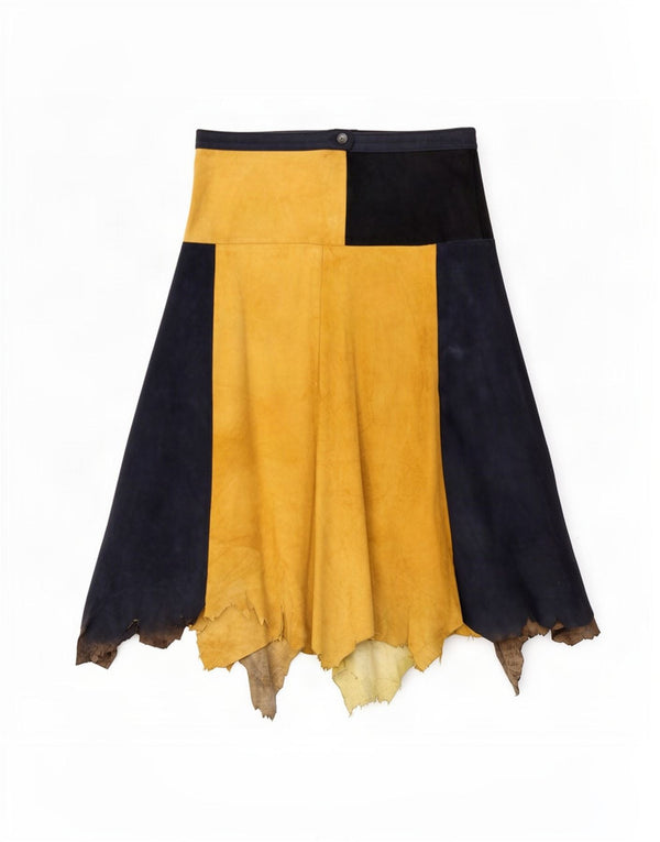 Fusta asimetrică Vintage pentru femei Medium W28 Multicolor Colorblock