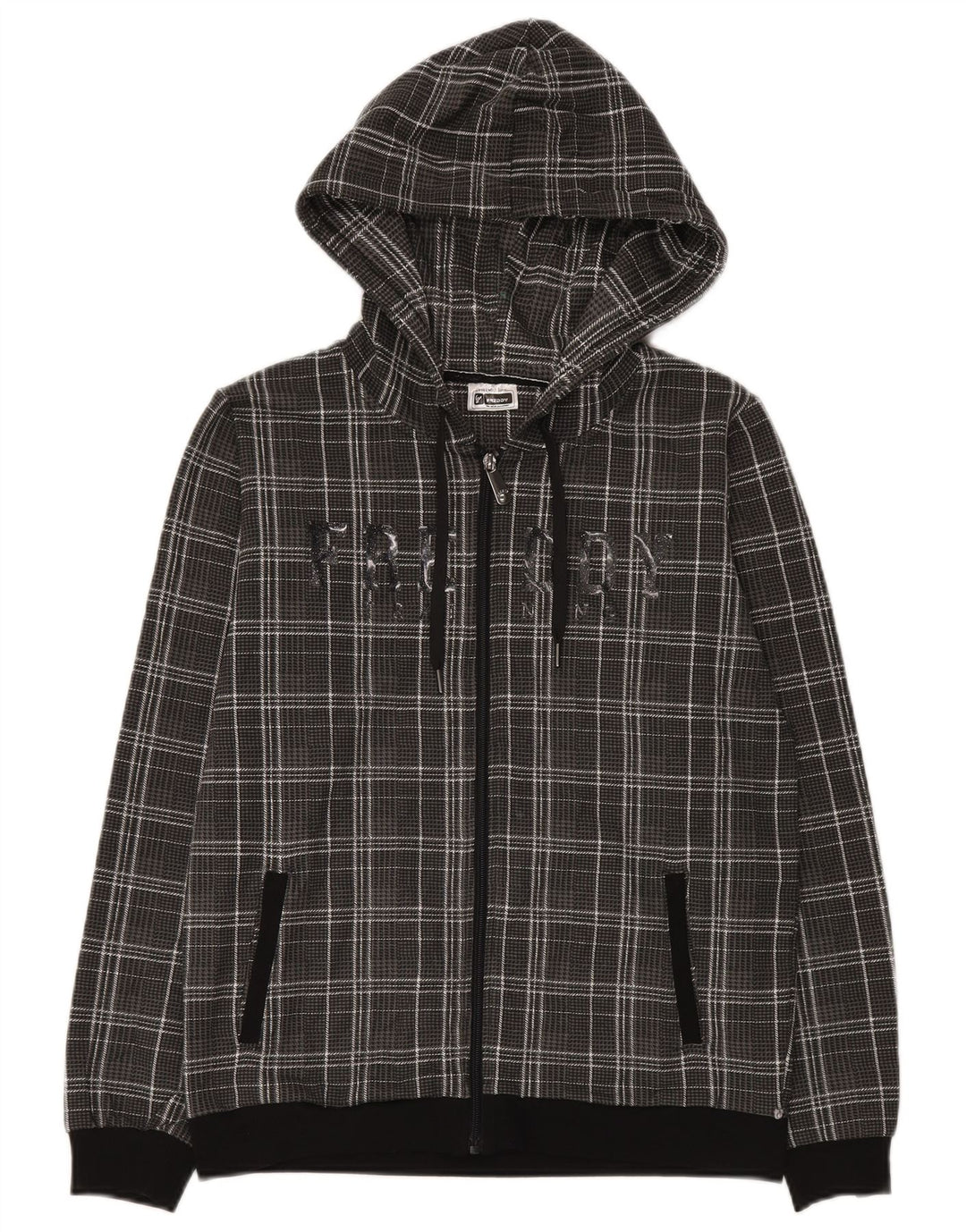 Freddy Pulover cu capota cu fermoar grafic pentru femei UK 10 Bumbac cu carouri gri mic