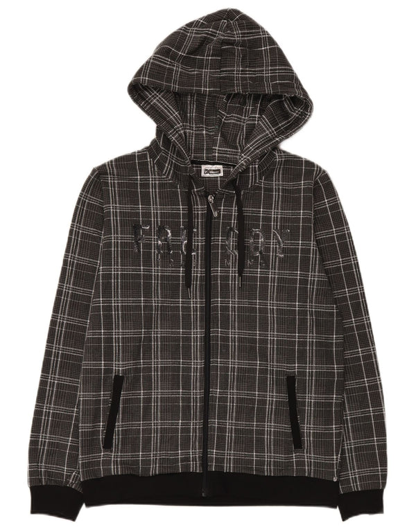 Freddy Pulover cu capota cu fermoar grafic pentru femei UK 10 Bumbac cu carouri gri mic