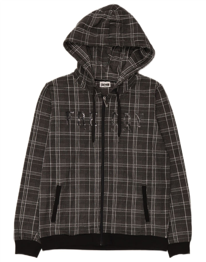 Freddy Pulover cu capota cu fermoar grafic pentru femei UK 10 Bumbac cu carouri gri mic