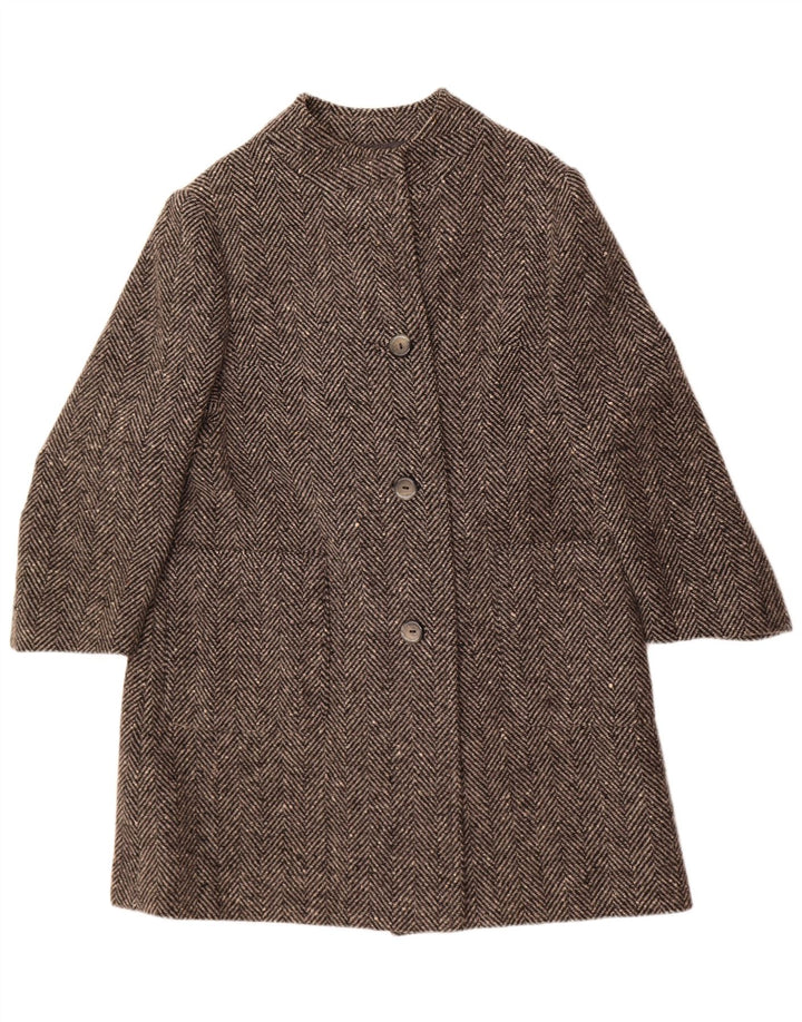 Pardesiu vintage pentru femei UK 14 Medium Grey Herringbone