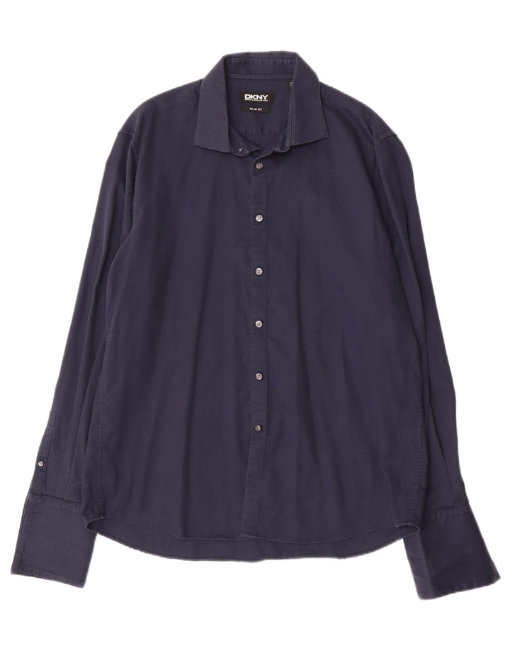 Cămașă pentru bărbați DKNY Slim Fit Mărimea 17 1/2 44 XL Bumbac bleumarin