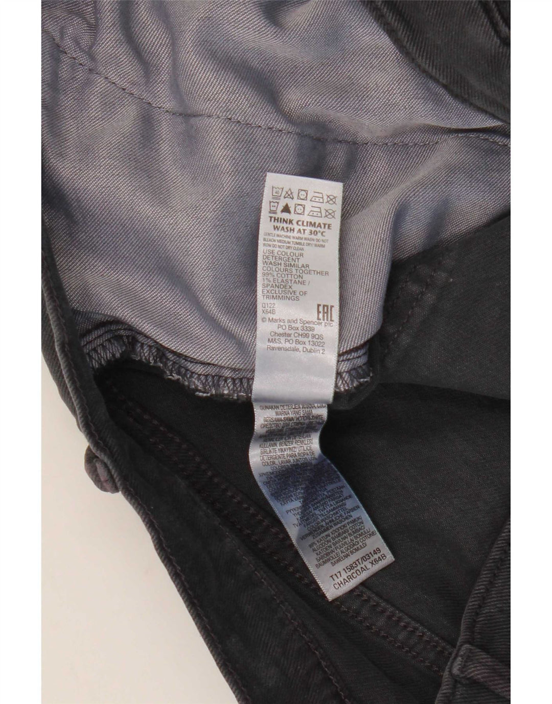 Pantaloni chino slim pentru bărbați Marks & Spencer L34 L28 bumbac gri