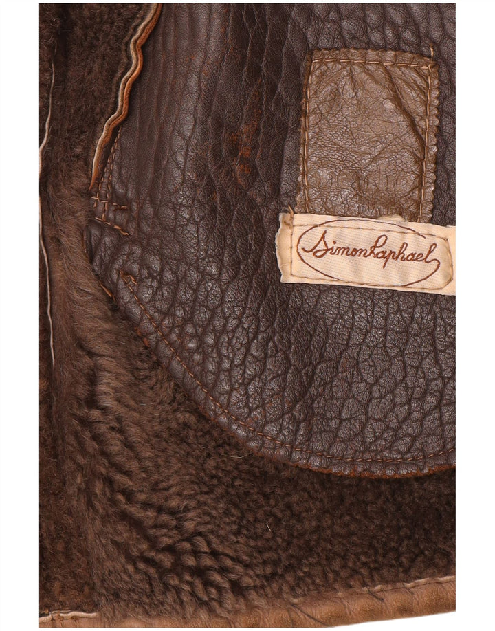 Pardesiu vintage pentru bărbați din shearling UK 40 mare maro