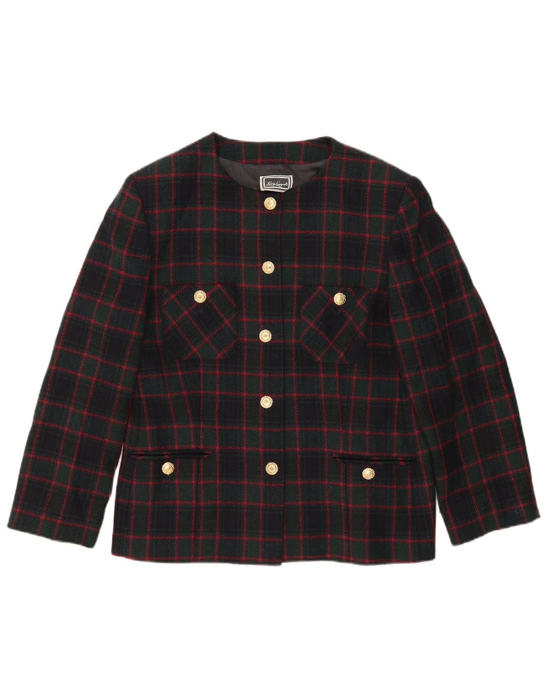 Sacou blazer pentru femei Luisa Spagnoli, cu 5 nasturi, UK 14, lână mare cu carouri, verzi