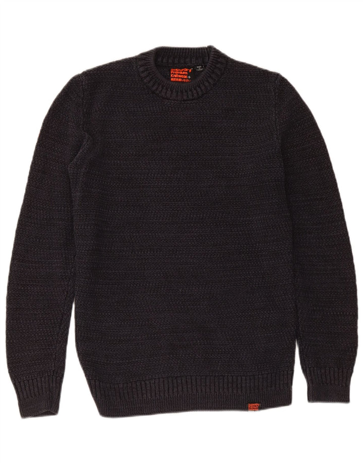 Pulover Superdry pentru bărbați cu decolteu triplu, bumbac, albastru bleumarin