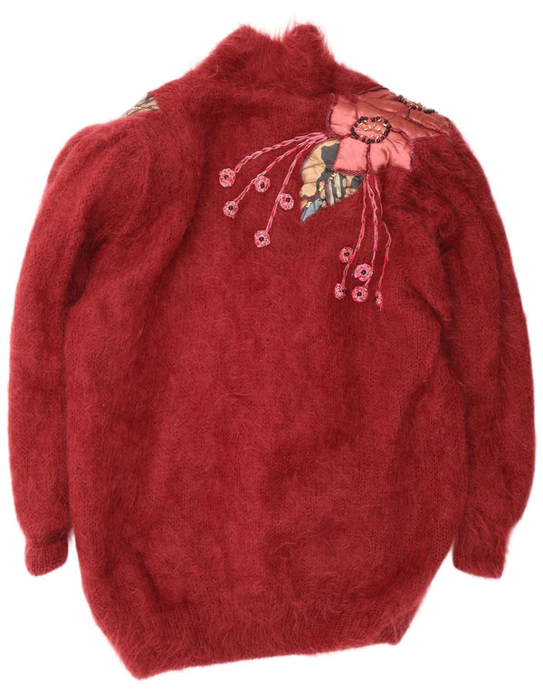 Pulover cardigan cu paragate vintage pentru femei UK 14 Burgundy mediu