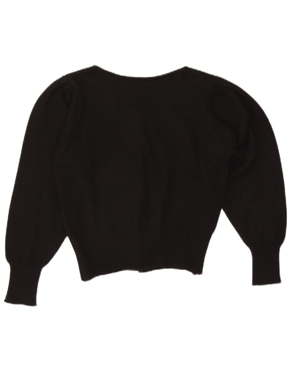 Pulover vintage cardigan crop pentru femei UK 14 Medium Black Floral