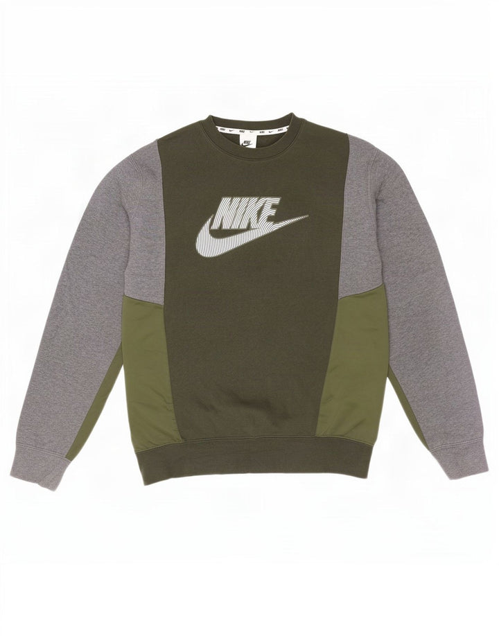 Hanorac grafic pentru bărbați Nike Pulover Medium Kaki Bumbac color bloc