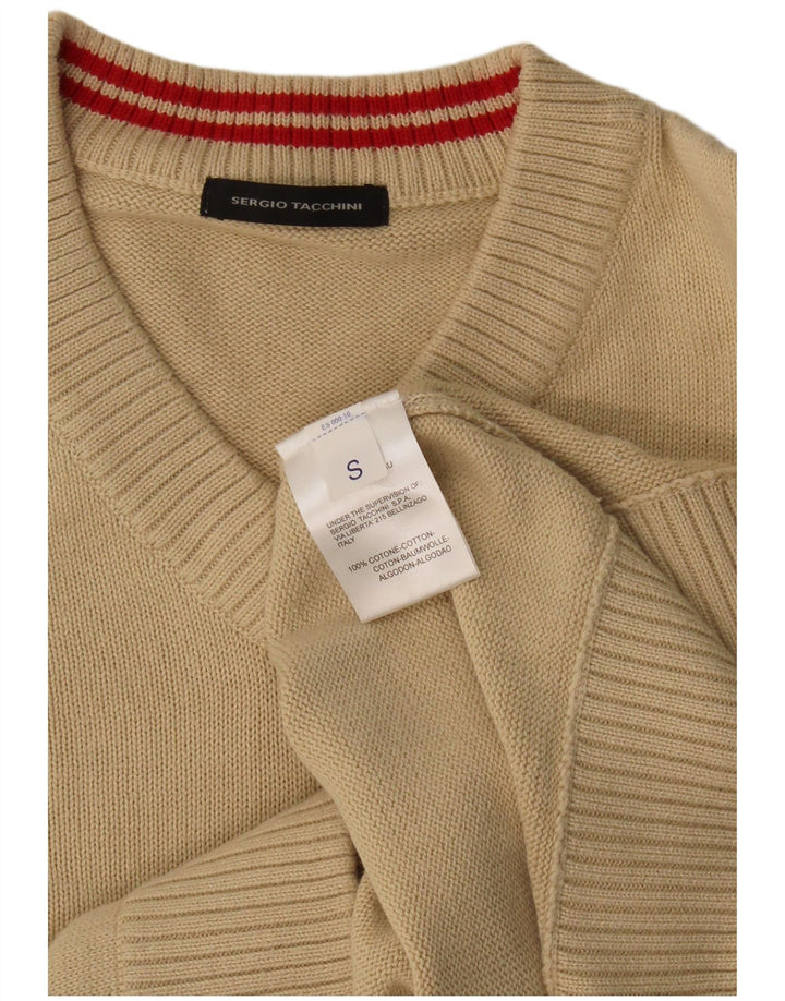 Sergio Tacchini Pulover cu decolteu în V pentru bărbați, bumbac mic, bej