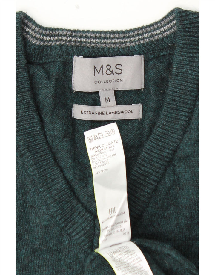 MARKS & SPENCER Pulover cu decolteu în V pentru bărbați, lână de miel verde mediu