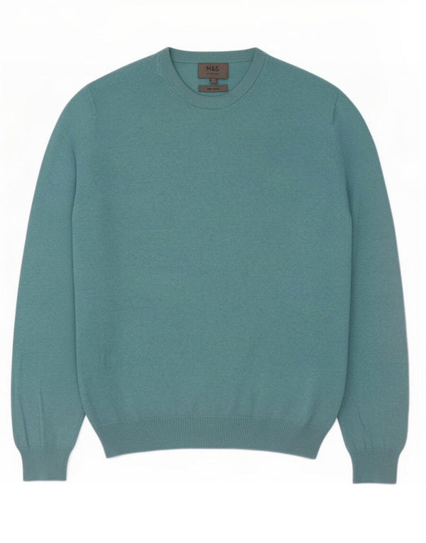 Marks & Spencer Mens Crew Neck Jumper Sweater Medium Blue Cotton