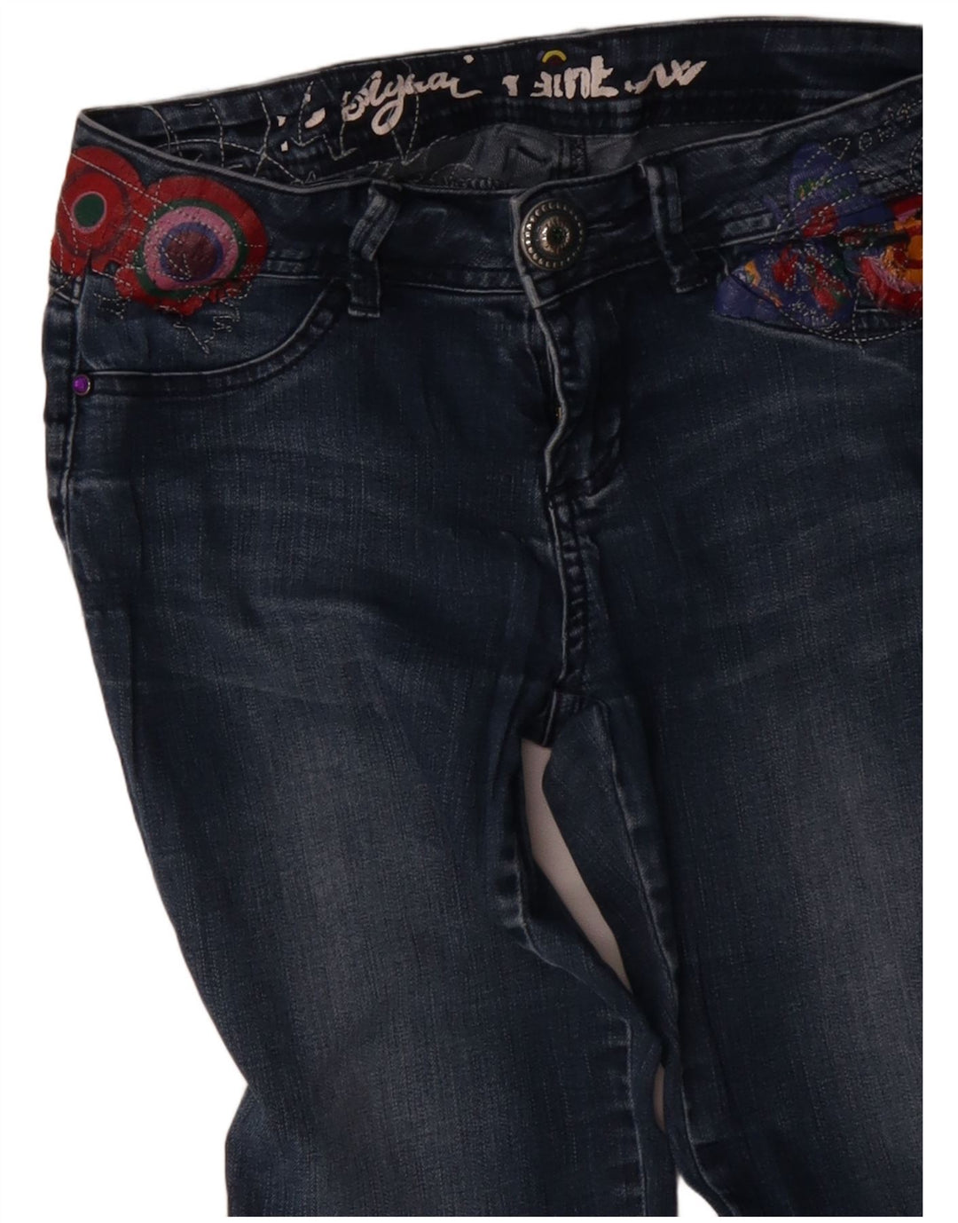 Pantaloni de jogging pentru femei Desigual Rainbow Blugi drepti W28 L30 Blue Geometric