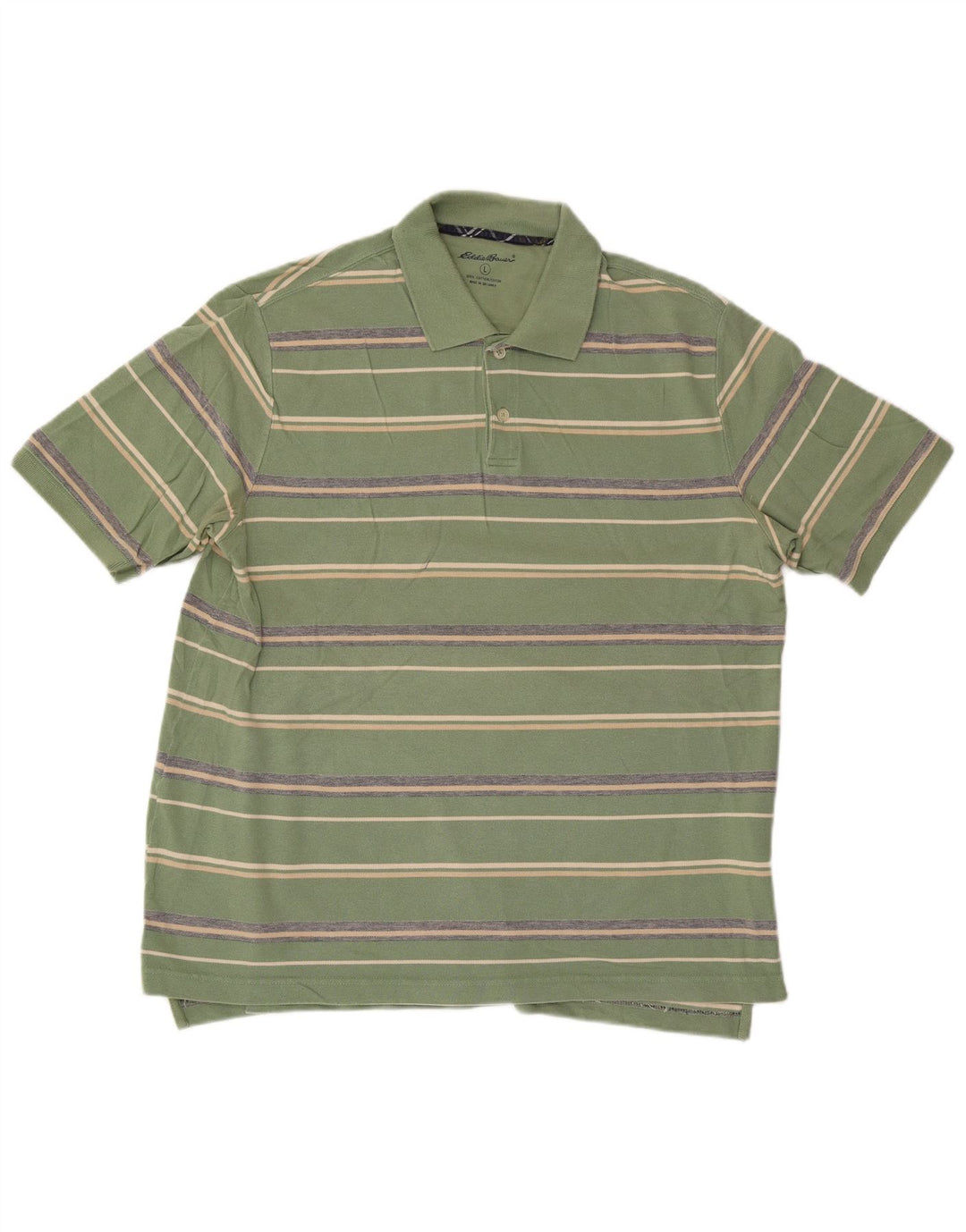 Cămașă polo Eddie Bauer pentru bărbați, bumbac cu dungi verzi mari