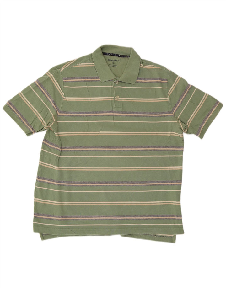 Cămașă polo Eddie Bauer pentru bărbați, bumbac cu dungi verzi mari