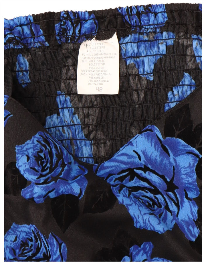 VINTAGE Rochie A-Line fără mâneci pentru femei IT 42 Poliester Floral Albastru Mediu