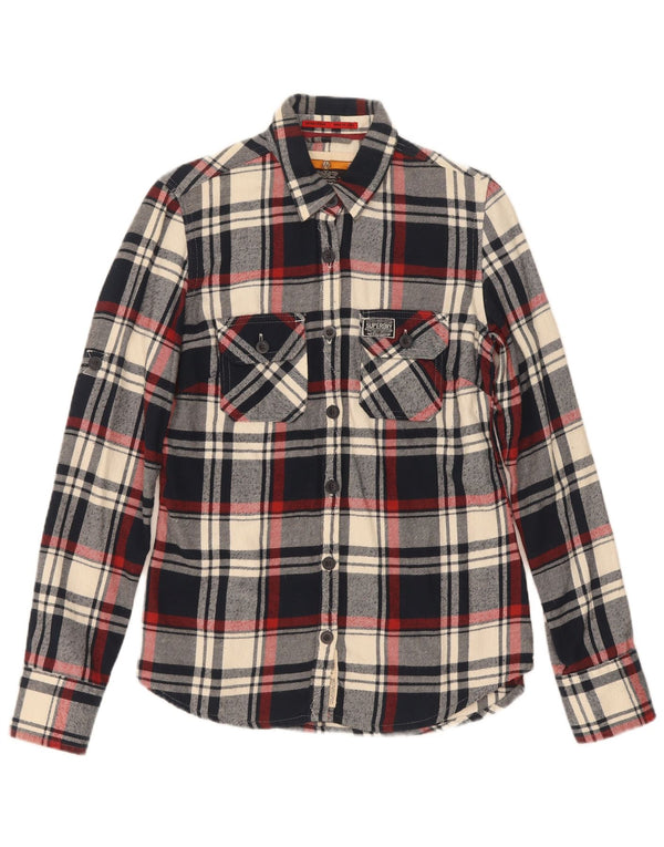 Cămașă de flanel pentru femei Superdry UK 10 mic din bumbac cu carouri bleumarin