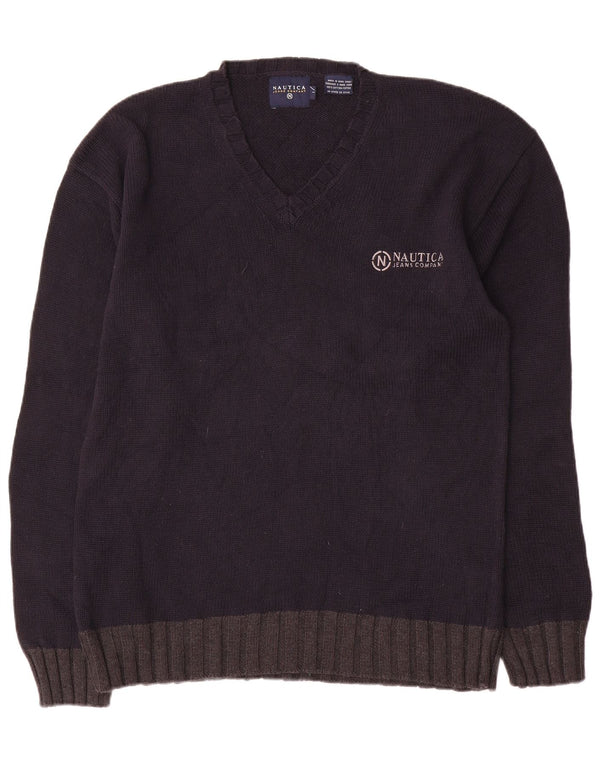 Pulover Nautica pentru bărbați, cu decolteu în V, mare, albastru, bumbac color bloc