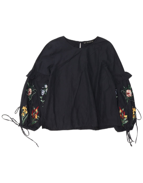 Bluză pentru femei Zara, cu croială relaxată, UK 12 Medium Negru Floral Boem
