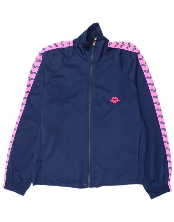 Arena Womens Graphic Tracksuit Top Jacket UK 14 Large Navy Blue Colourblock