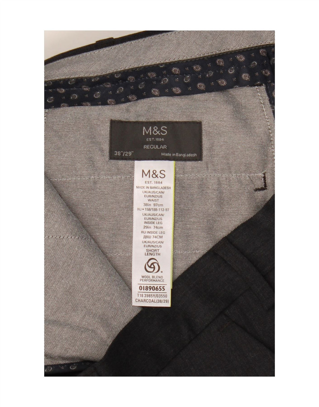 Pantaloni de costum obișnuiți pentru bărbați Marks & Spencer L38 L29 poliester gri