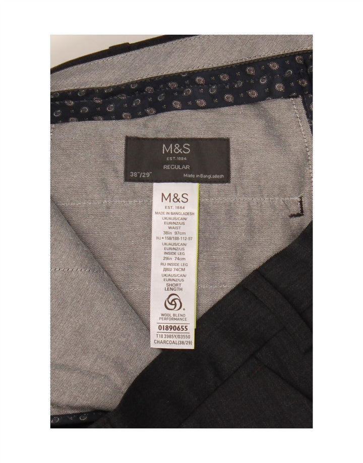 Pantaloni de costum obișnuiți pentru bărbați Marks & Spencer L38 L29 poliester gri