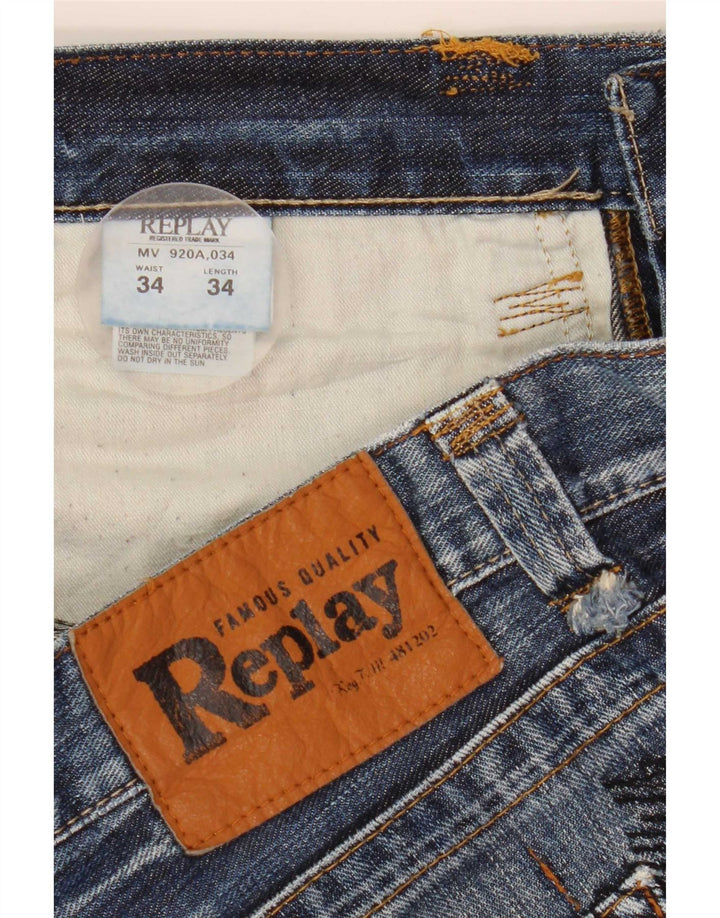 Pantaloni scurți din denim pentru bărbați Replay W34, mare, albastru, bumbac