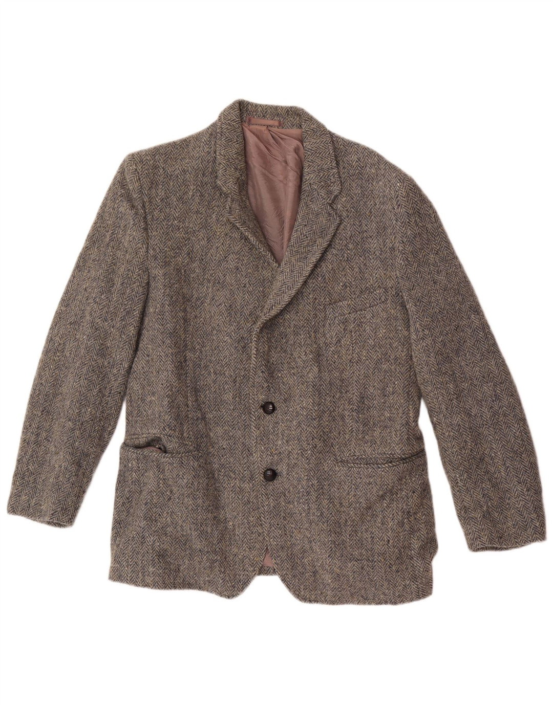 Jachetă pentru bărbați Harris Tweed, cu 2 nasturi, UK 38, lână în spină de pește, gri mediu
