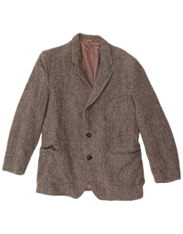 Jachetă pentru bărbați Harris Tweed, cu 2 nasturi, UK 38, lână în spină de pește, gri mediu