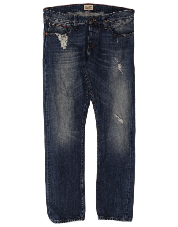 Blugi drepți distressed pentru bărbați Tommy Hilfiger W32 L30 bumbac bleumarin