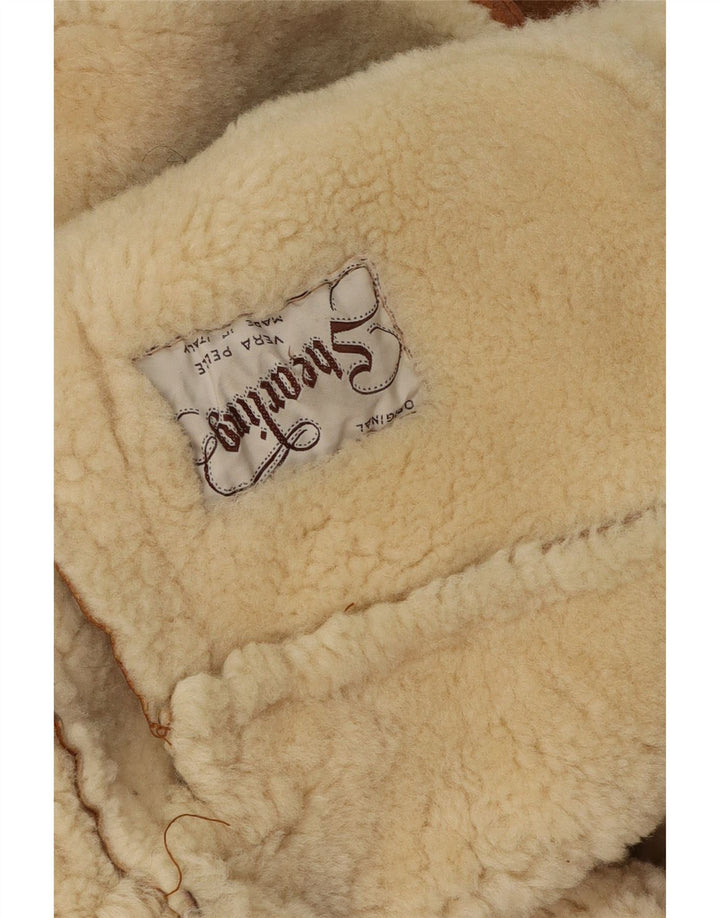 Jachetă vintage pentru bărbați din shearling UK 40 mare, maro, din shearling