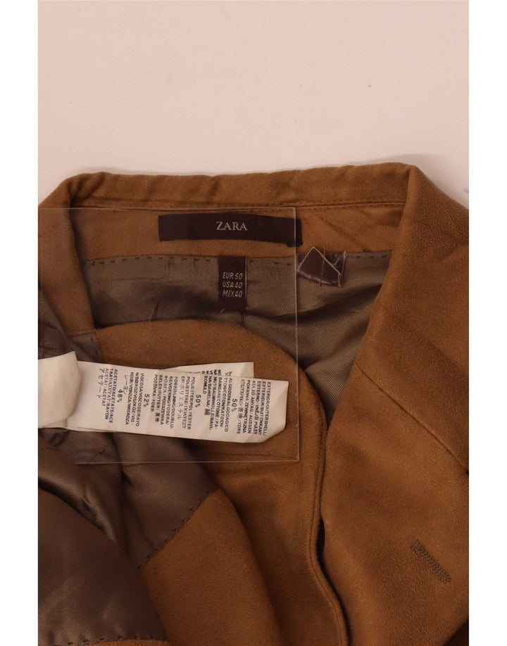 Blazer pentru bărbați din velur cu 3 nasturi Zara EU 50 Bej mediu Colorblock