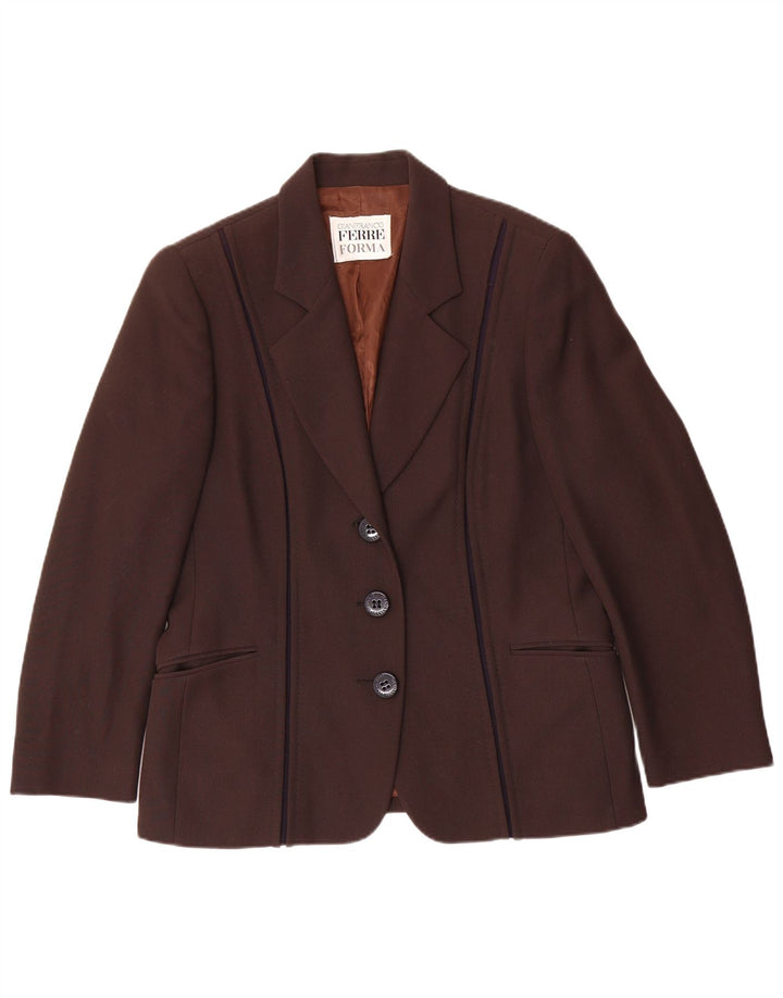 GIANFRANCO FERRE Jachetă Blazer pentru femei cu 3 nasturi UK 16 Lână maro mare