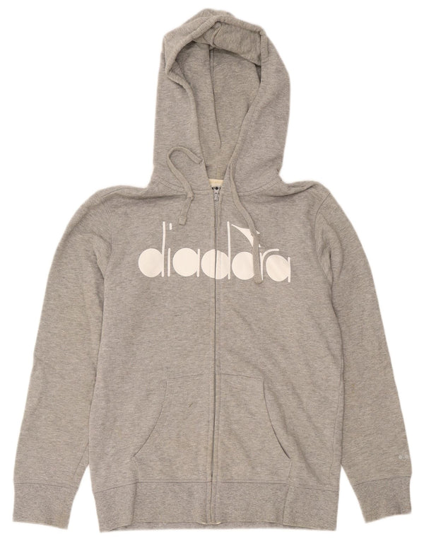 Pulover Diadora cu capota cu fermoar grafic pentru femei UK 16 mare bumbac cu pete gri