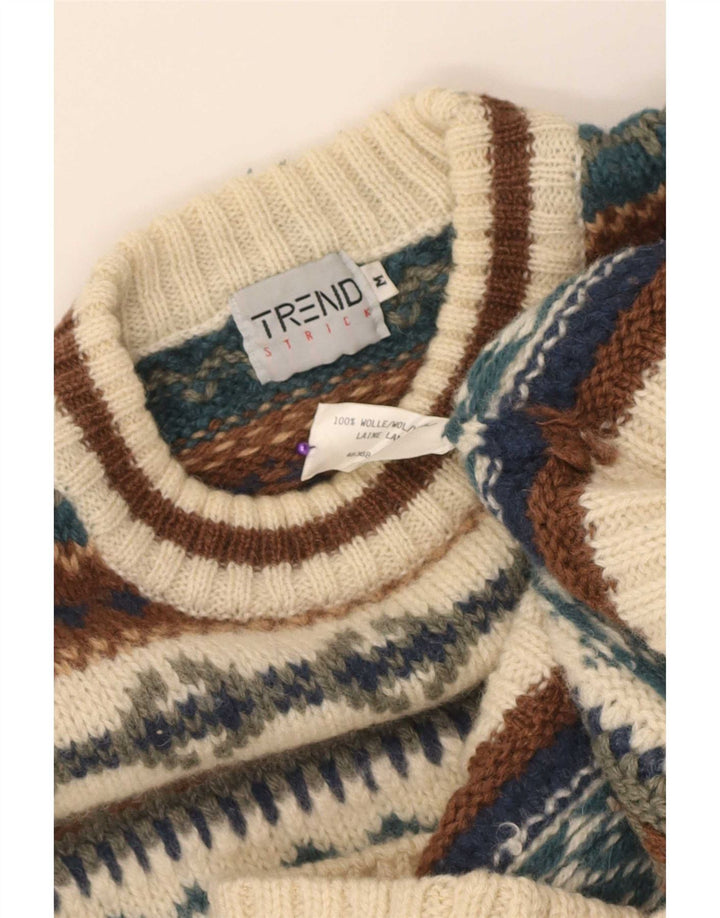 Pulover vintage pentru bărbați cu decolteu rotund, lână Fair Isle, bej mediu