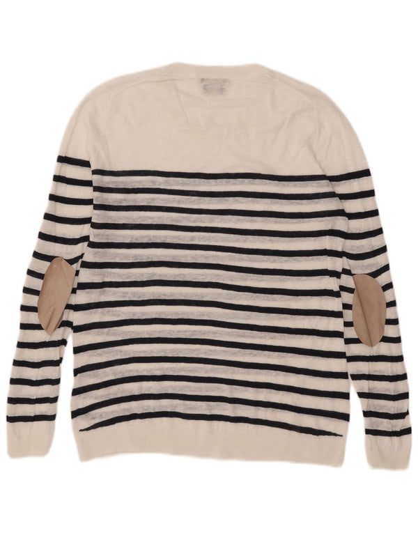 Pulover Massimo Dutti pentru damă, cu gât roșu, cu dungi mari, alb, UK 16