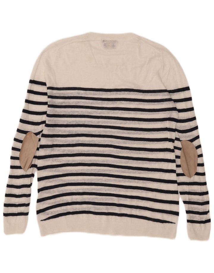 Pulover Massimo Dutti pentru damă, cu gât roșu, cu dungi mari, alb, UK 16