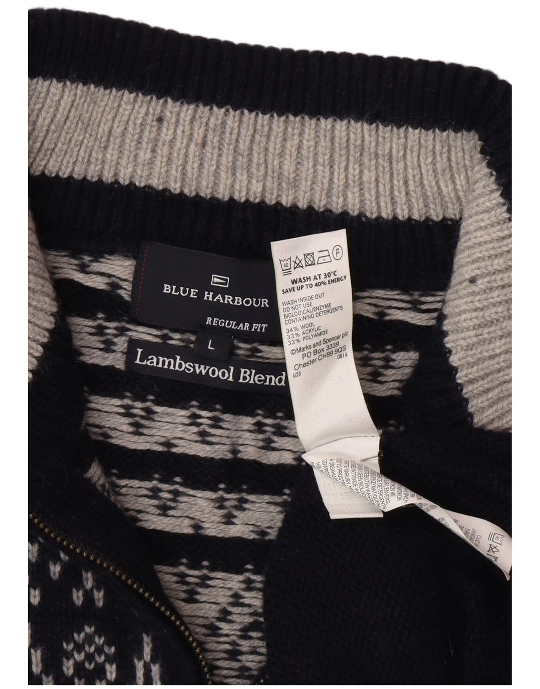 Pulover pentru bărbați Marks & Spencer, Blue Harbour, cu fermoar, cu gât, mare, bleumarin