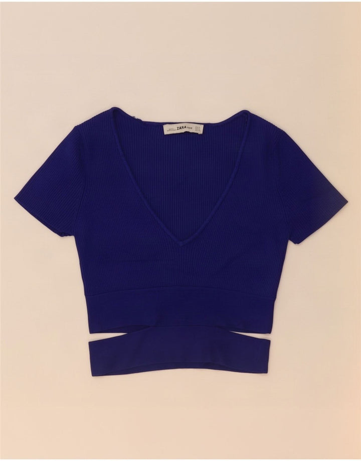 Crop Top pentru femei Zara UK 8 Small Blue Viscose