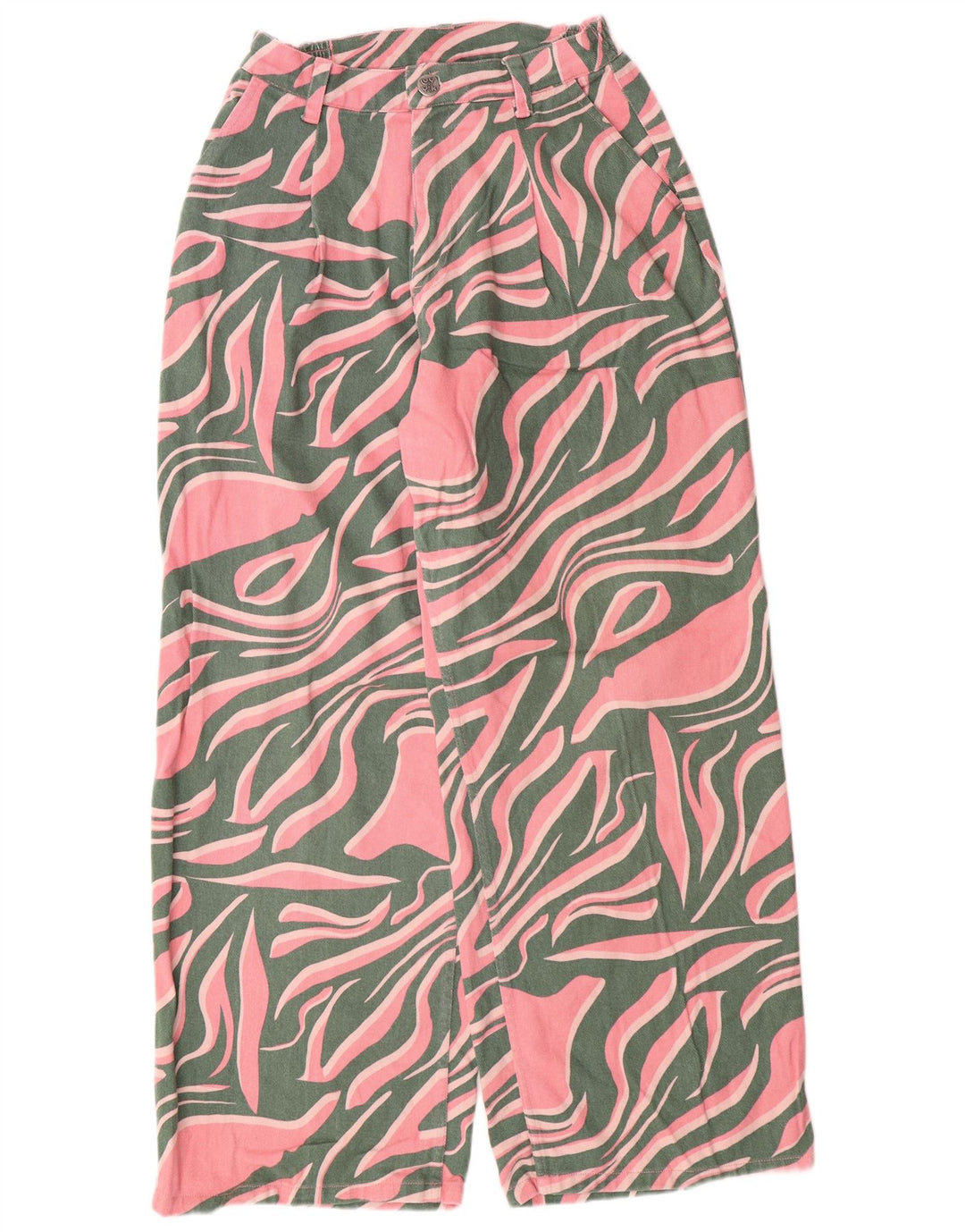 Lucy & Yak Blugi largi pentru femei cu talie înaltă W28 L29 bumbac roz animal print