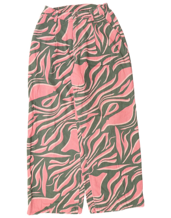 Lucy & Yak Blugi largi pentru femei cu talie înaltă W28 L29 bumbac roz animal print