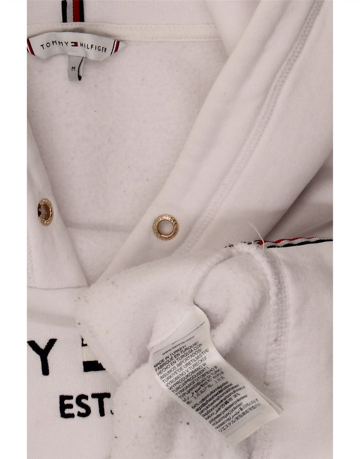 TOMMY HILFIGER Pulover supradimensionat cu capota cu grafic pentru femei UK 14 Medium White