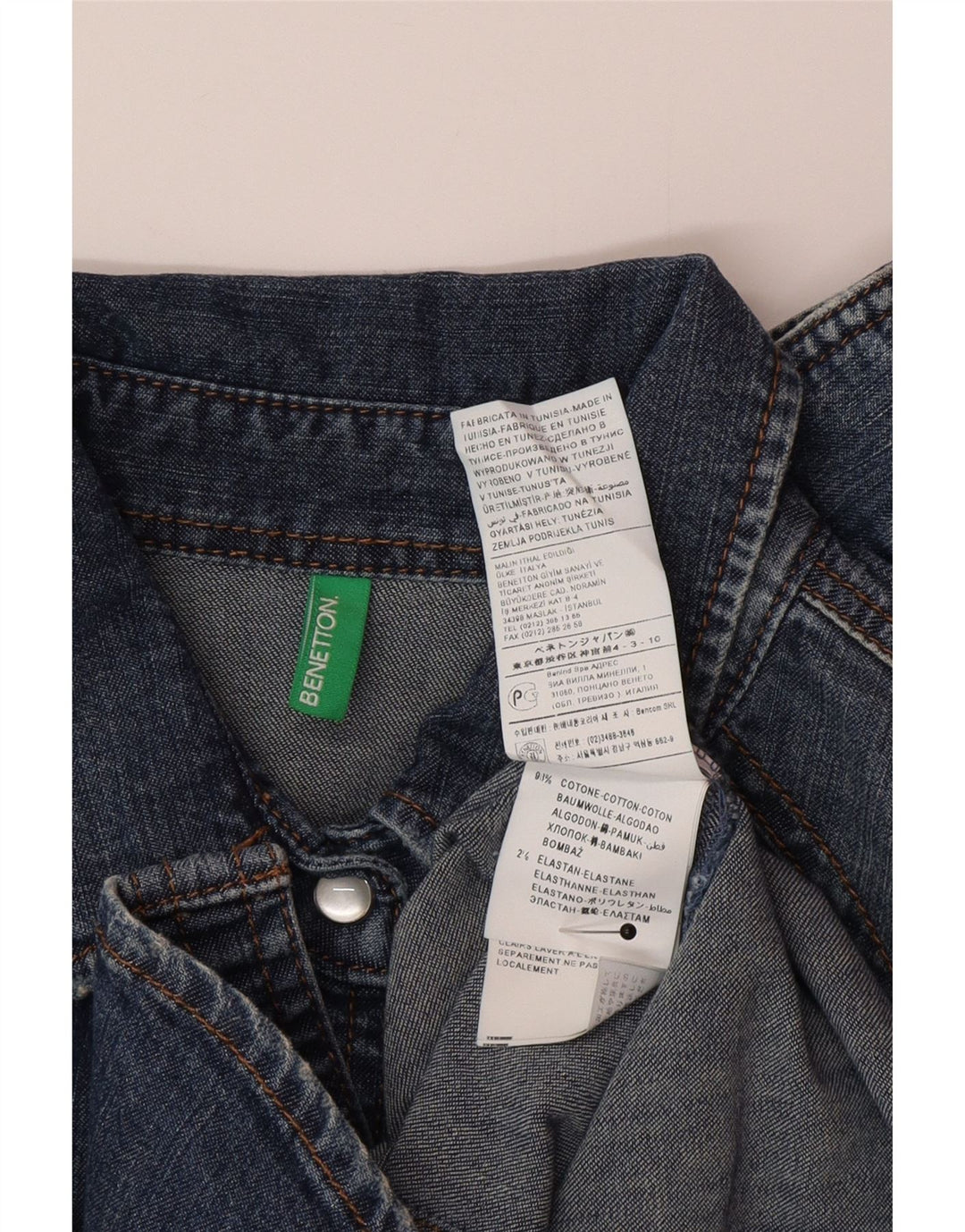 Cămașă de blugi pentru femei Benetton UK 12, bumbac albastru mediu