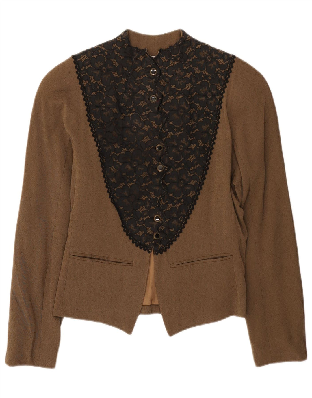 Jachetă vintage pentru femei cu 6 nasturi IT 42, maro mediu, viscoză florală