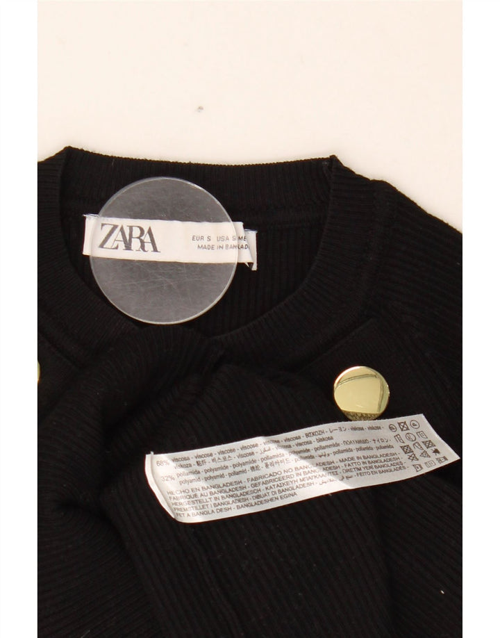 Crop Top pentru femei Zara cu mânecă lungă UK 8 mic, negru, viscoză