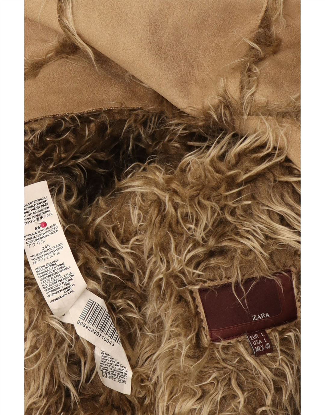 Jachetă Sherpa pentru femei Zara UK 16, mare, bej, acrilic